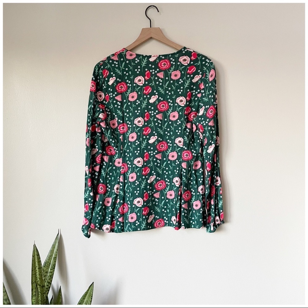 Matilda Jane Yesteryear Green & Pink Poppy Floral Long Sleeve Button Down Top - Picture 7 of 8